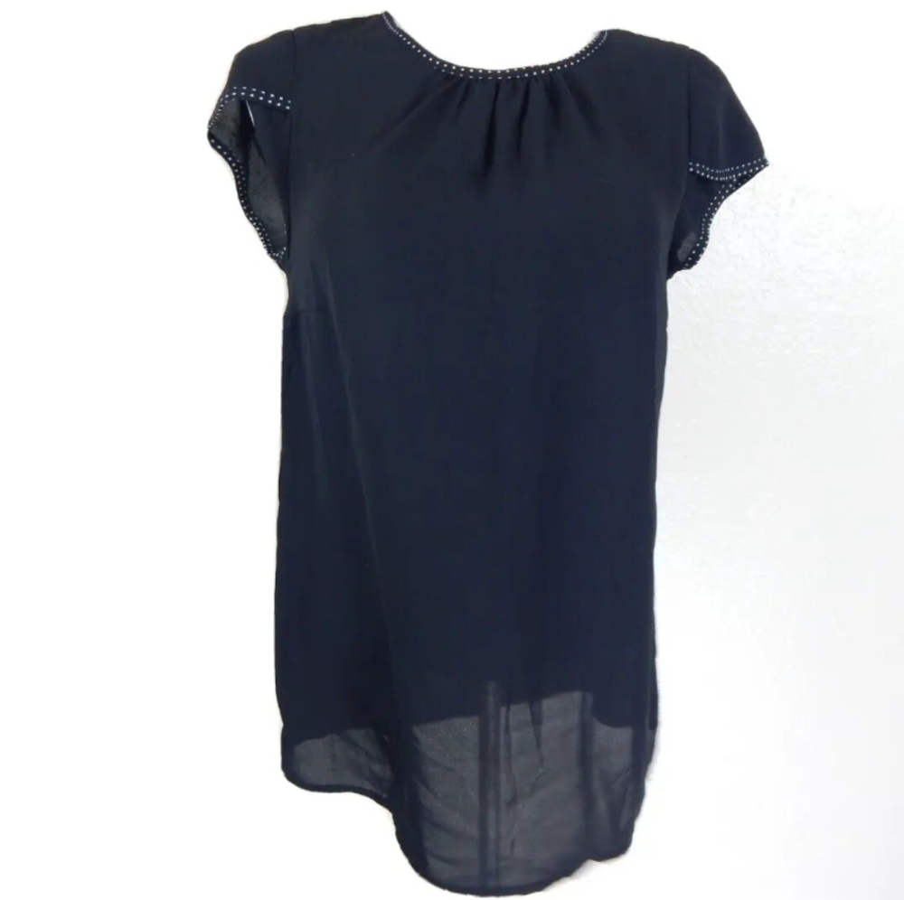 Modcloth Black and White Dot‎ Trim Blouse